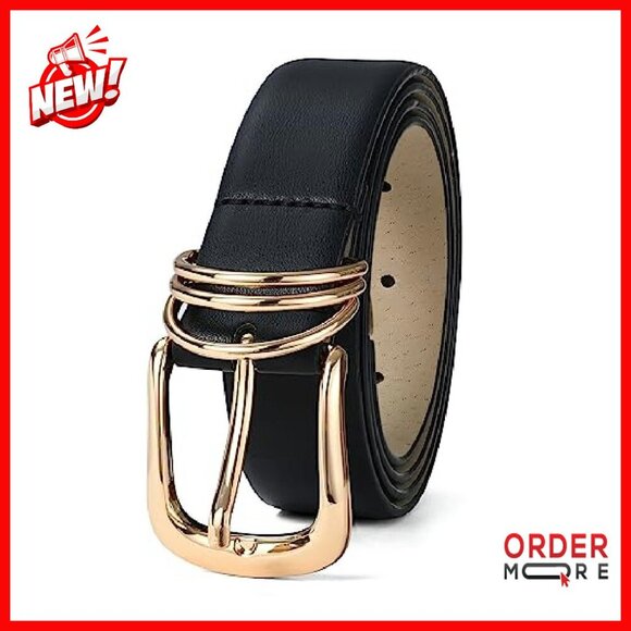 Women\'s Leather Belt with Gold Buckle, 1.2\
